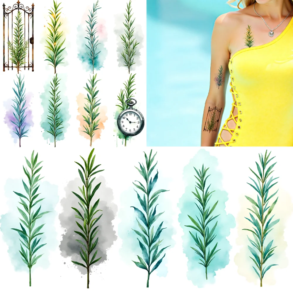 

9pcs Temporary Tattoo Herbal Patterns Temporary Tattoo Stickers Decorative Plants Waterproof Long-lasting Body Stickers