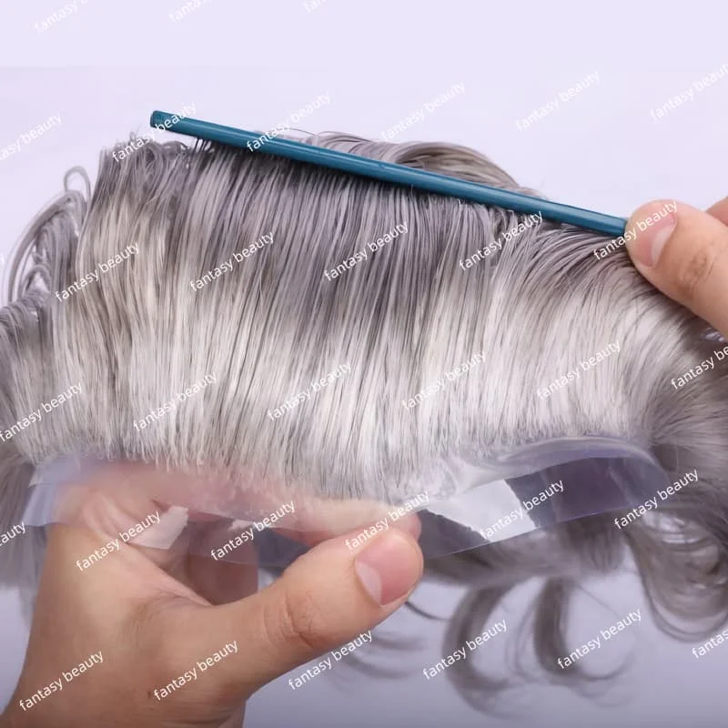 1B80 1B65 رمادي أسود شعر مستعار للرجال Vloop سوبر غير مرئية خط الشعر 0.02 مللي متر رقيقة جدا الجلد 80% الكثافة غير قابلة للاكتشاف كامل بو الرجال الشعر المستعار