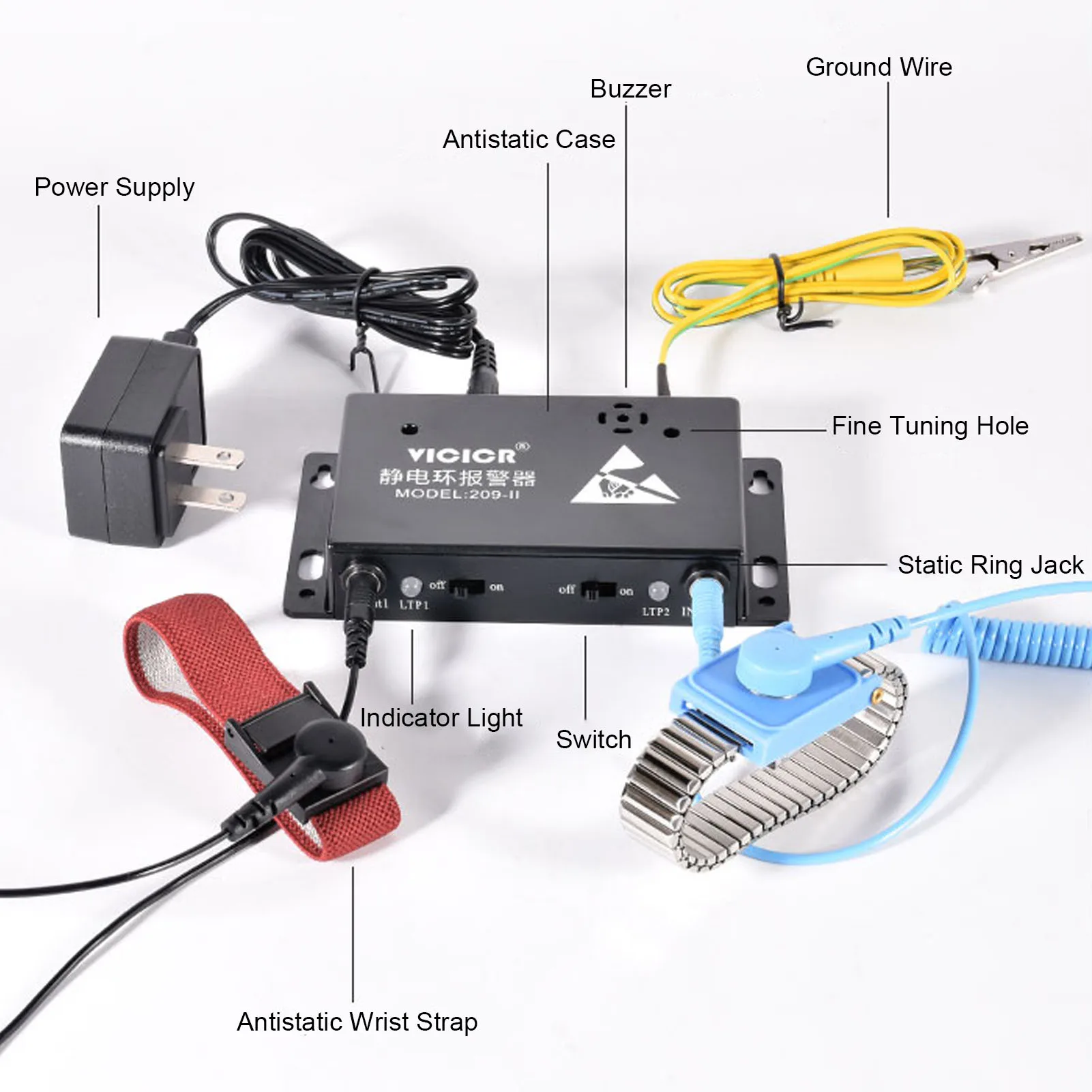 Probador de correa de muñeca ESD, alarma, alta sensibilidad, ligero, duradero, doble estación, pulsera antiestática, Monitor en línea