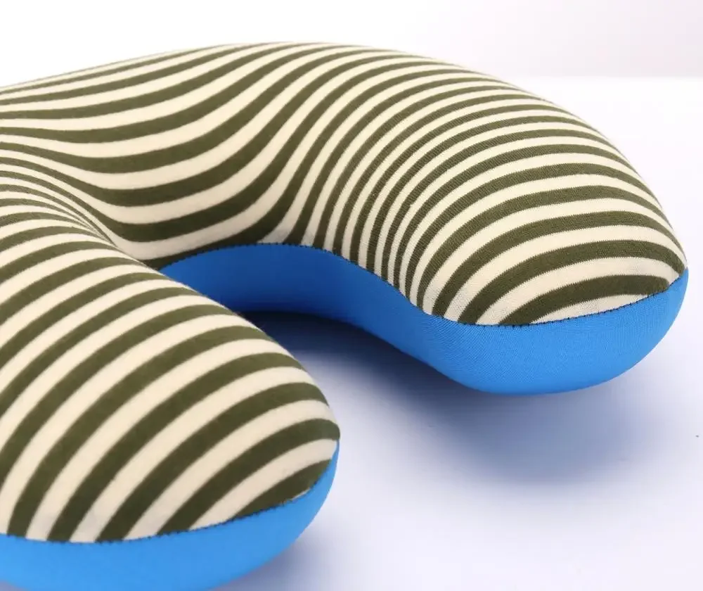 Hoiime U-shaped Pillow New Stripe Printing Travel Neck Pillow Filling Microbead Foam Particle For Airplane Office Siesta