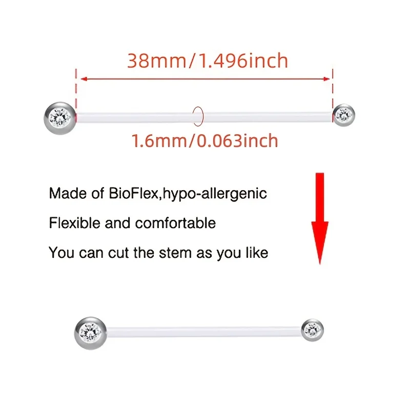 6pcs Maternity Elastic Bioflex Long Navel Rings,Pregnant Belly Button Retainer, Adjustable Cut to Length Body Piercing Jewelry