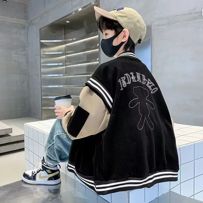 Новинка 2024, бейсбольная куртка для мальчиков, осенне-зимняя, для больших и высоких детей, водонепроницаемая, с термоподкладкой, детская верхняя одежда