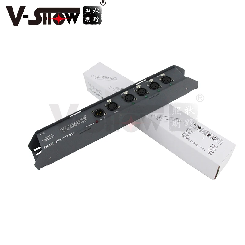 V-show 4 Port DMX512 Splitter And Amplifie 1 DMX input to 5 DMX outputs And 1 Power input For Dj Disco Stage Light Control