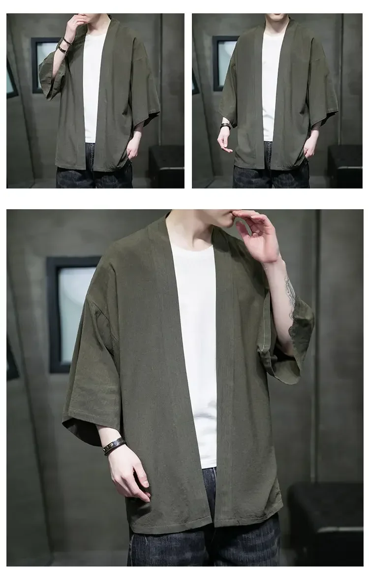 Men Solid Kimono Cardigan Japanese Oversized Casual Loose Summer Lightweight Streetwear Novelty Trendy Cool Fashion New Series