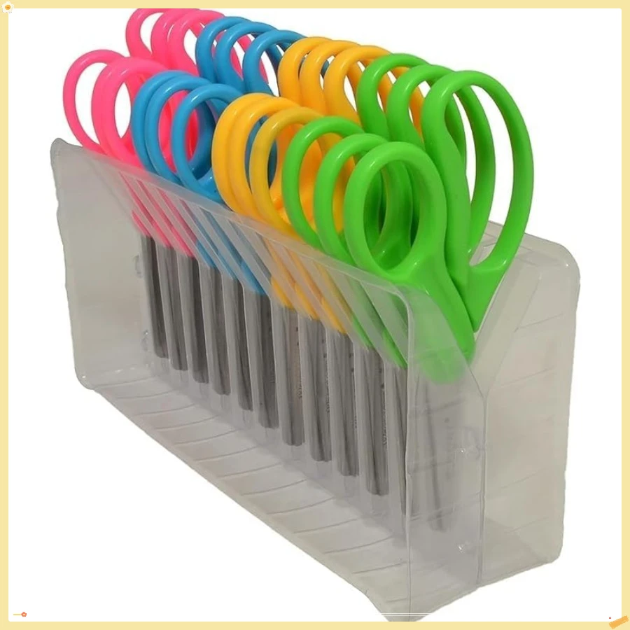 กรรไกรสำหรับเด็กถนัดซ้ายและขวา ขนาด 5 นิ้ว ปลายทู่ แพ็ค 12 ชิ้น คละแบบ