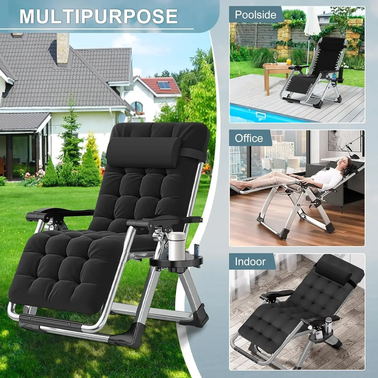 Set of 2 Zero Gravity Outdoor Lounge Chairs 4