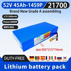 52V 45Ah 21700 14S9P Lithium Ion Battery Pack 2000W Power Tool Batteries Outdoor Backup Batteries With 40A BMS+58.8V 5A charger