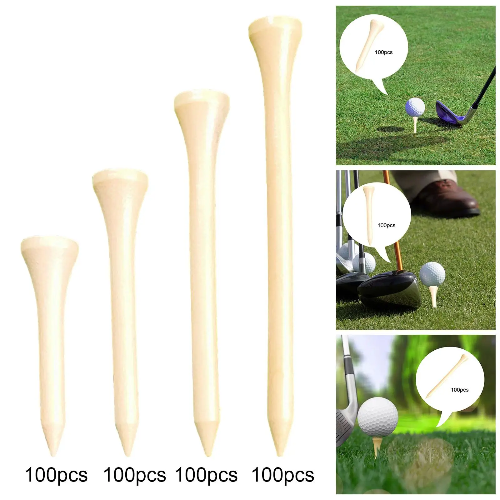 100x Wooden Golf Tees Bulk Improve Golf Distance Precision Wood Golf Tees for