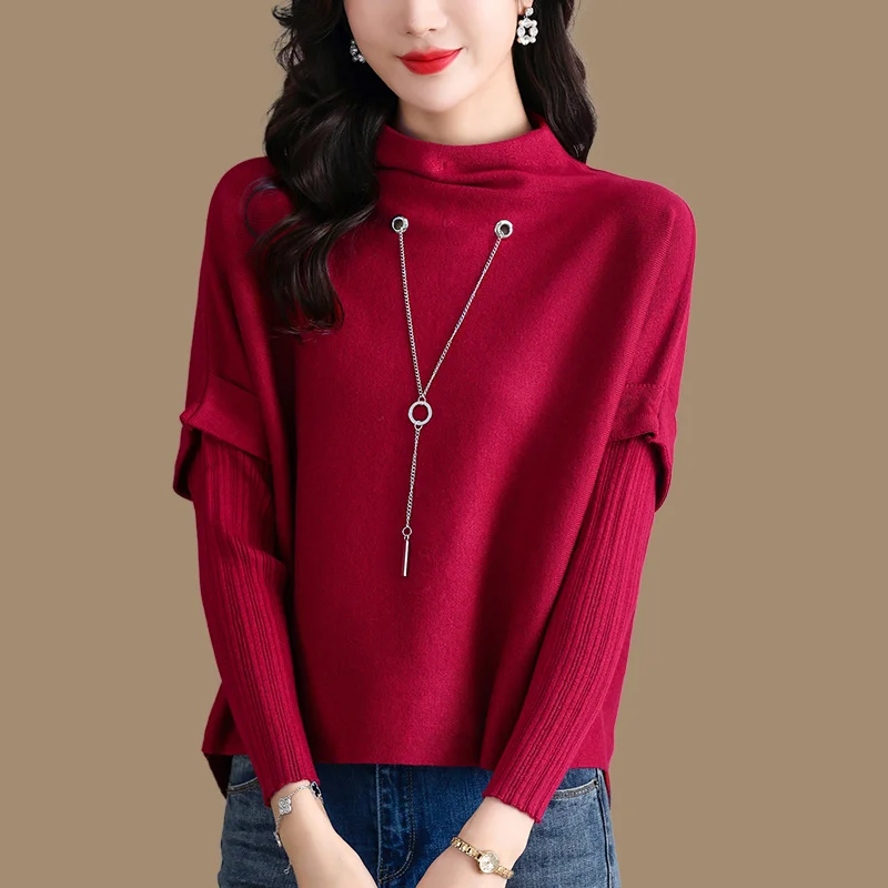 

Высококачественный женский вязаный свитер с высоким воротником, длинный пуловер Sve Crew Ne, внутренняя одежда, многослойная футболка, осень-зима