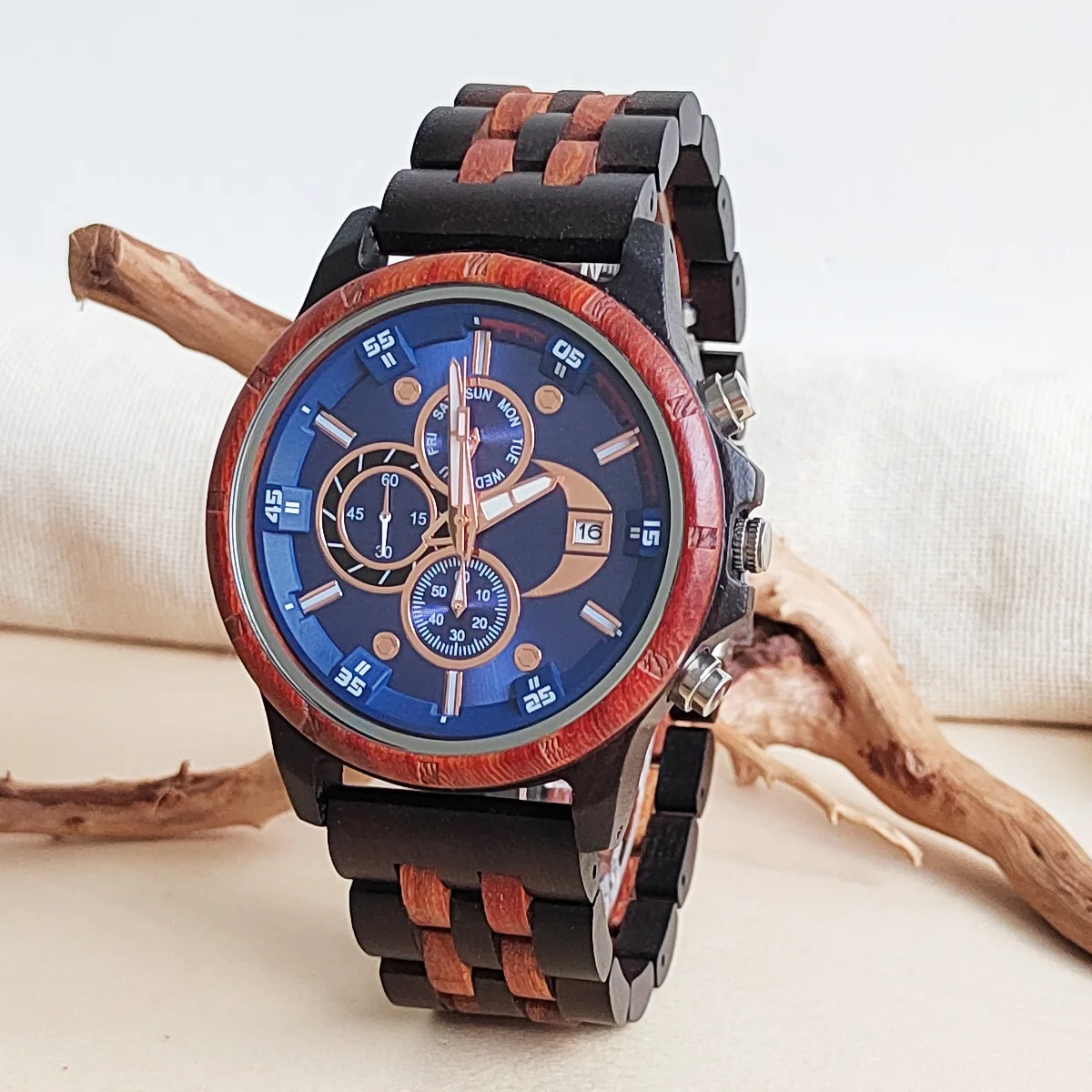 Men\'s Wood Watch Fashion Quartz Wristwatches Chronograph Military Sport Formal Business Retro Clock Wooden Wrist Watches for Men