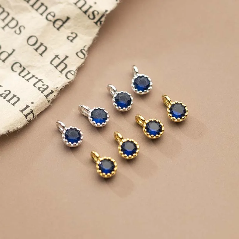 2pcs Genuine Real Pure 925 Sterling Silver Pendants Colorful Cubic Zircon Round Suspension DIY Jewelry Making Findings