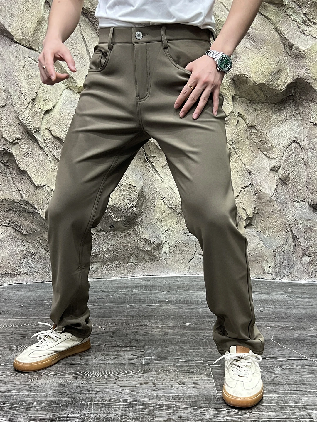 

Busin Casual Trousers Men's Straight Leg Fce Lined Oil Resistant Fabric Anti-static Autumn Winter New Sle Youth Faion