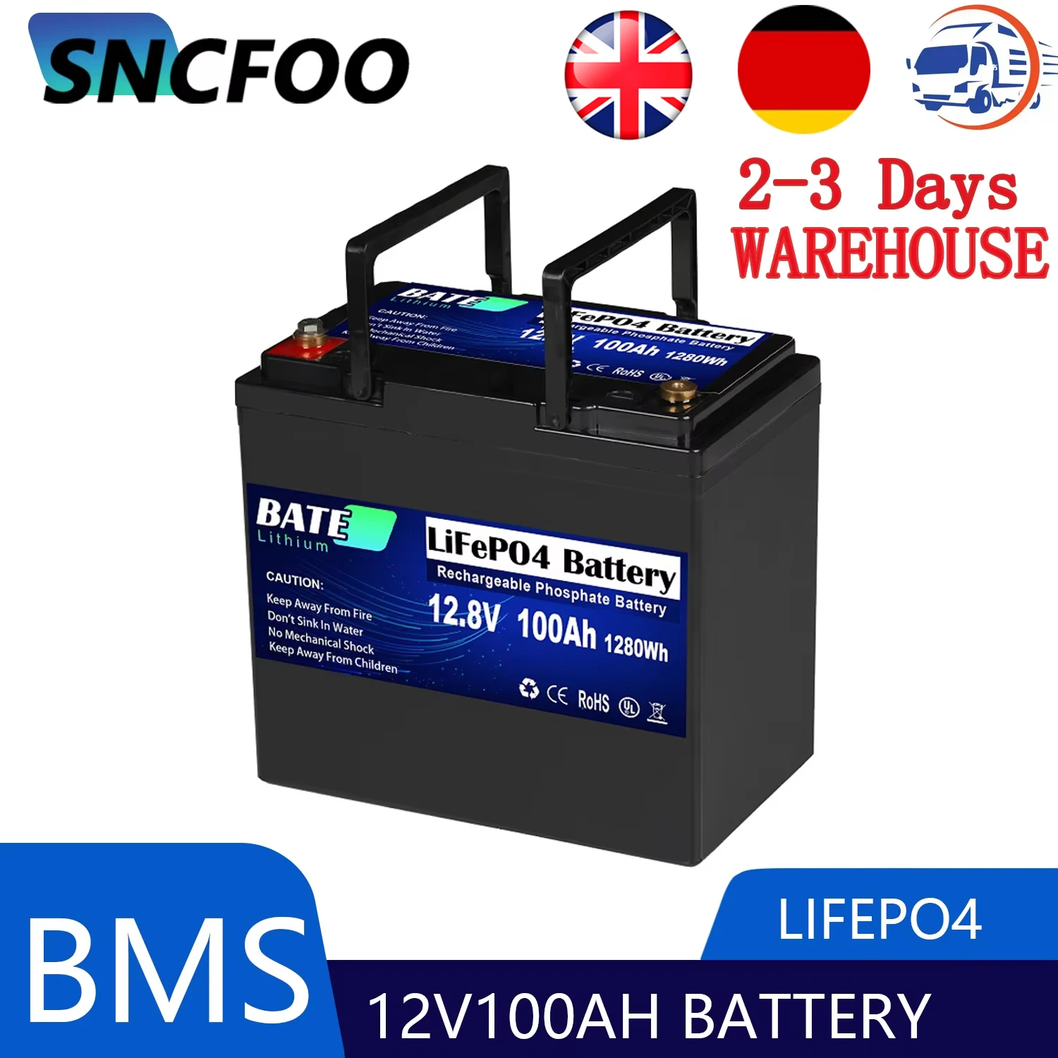 Lifepo4 Battery 12v 100ah Mimi Rechargeable Lithium Ion Battery Pack Built BMS 12.8v 100ah Lithium Iron Phosphate Battery