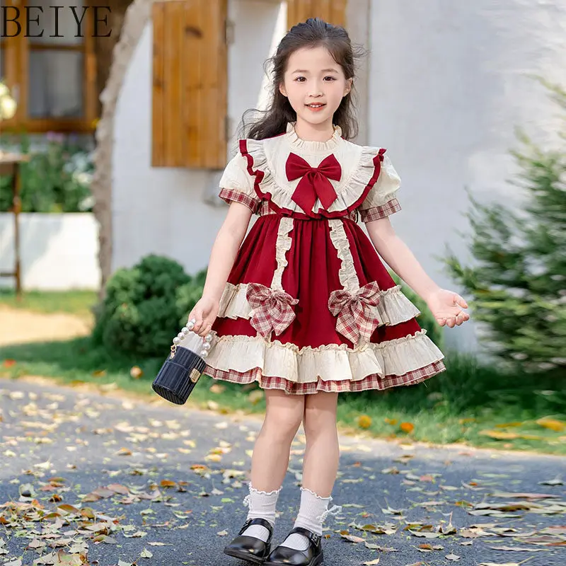 

Children's Sweet and Cute Lolita Dress New Bow Design Summer Princess Dress Girls Japanese Style Short Sleeve Daily Dress