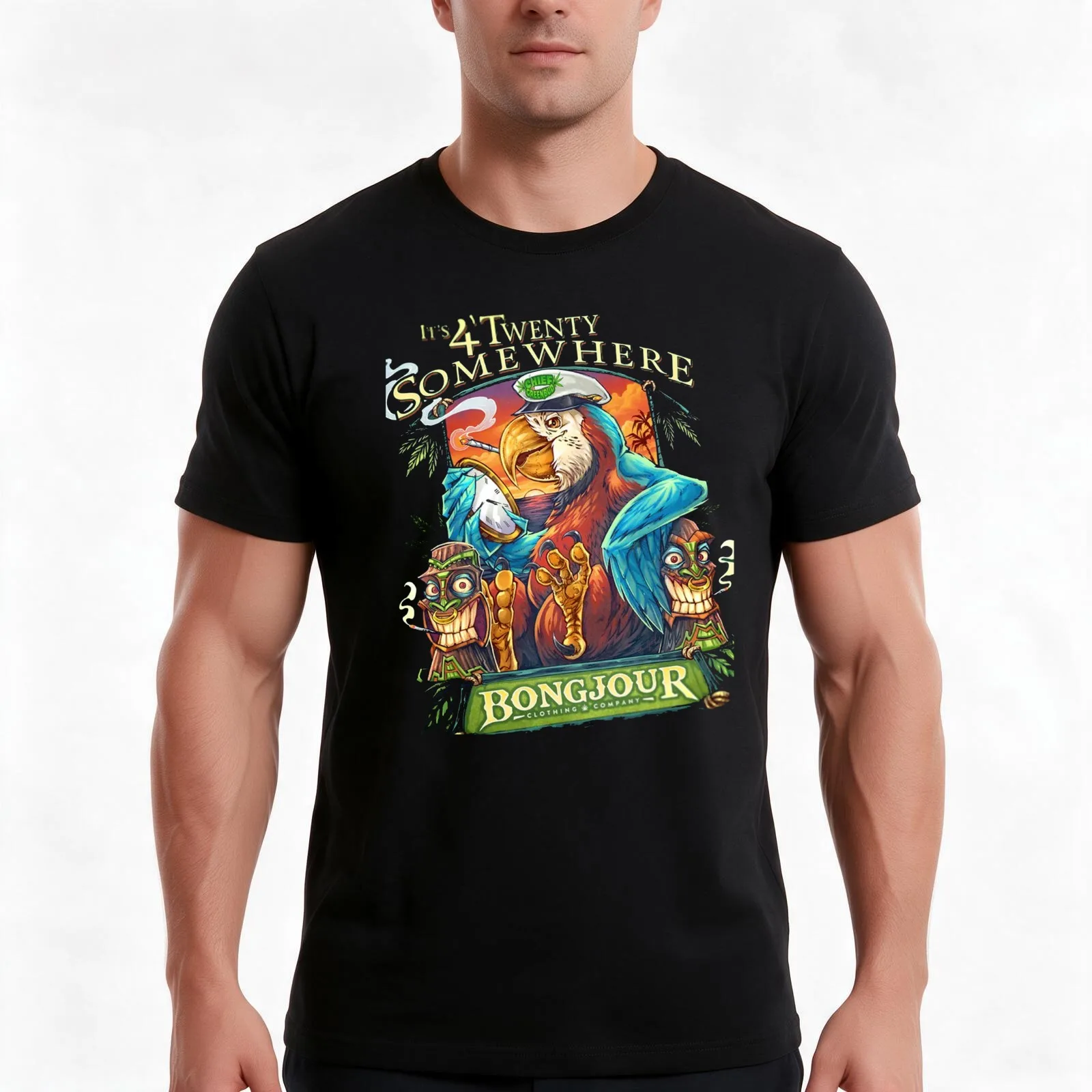 Some Where Bongjour T-Shirt, Summer Casual Cotton Tee, Oversized Streetwear Tops, Vintage Graphic Print, Loose Fit Short Sleeve
