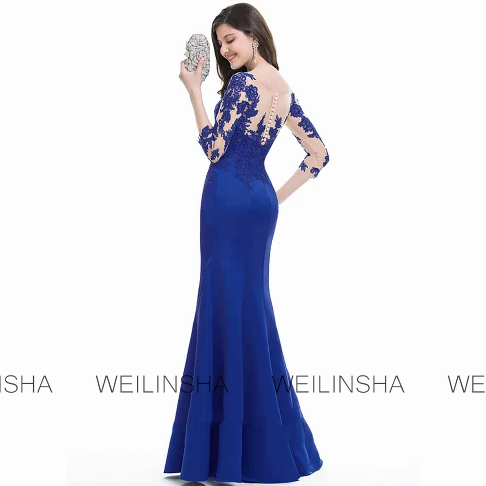 Customized Groom's Mother Dress Mermaid/Trumpet Mother of the Bride Dress Royal Blue O-Neck Lace Ruched Wedding Party Dresses