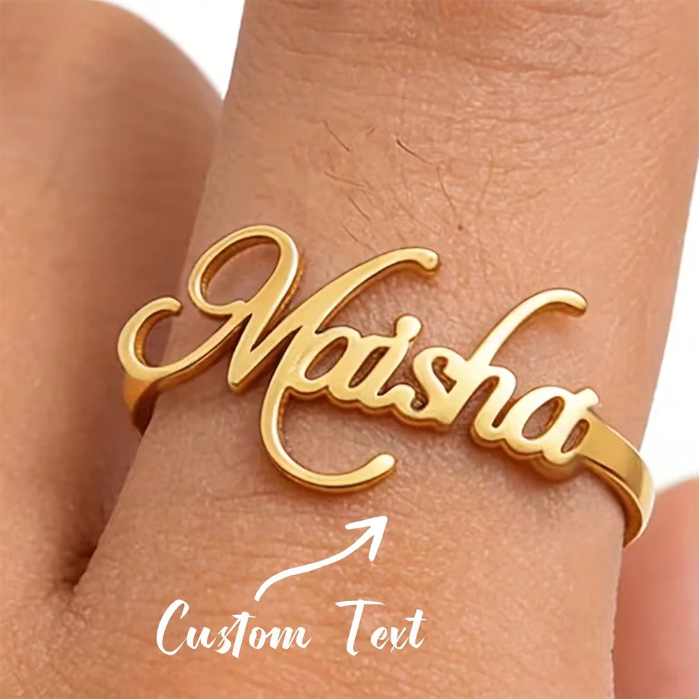 Customized Cursive Script Name Rings for Women Men Adjustable Stainless Steel Personalized Jewelry Anniversary Girlfriend Gift