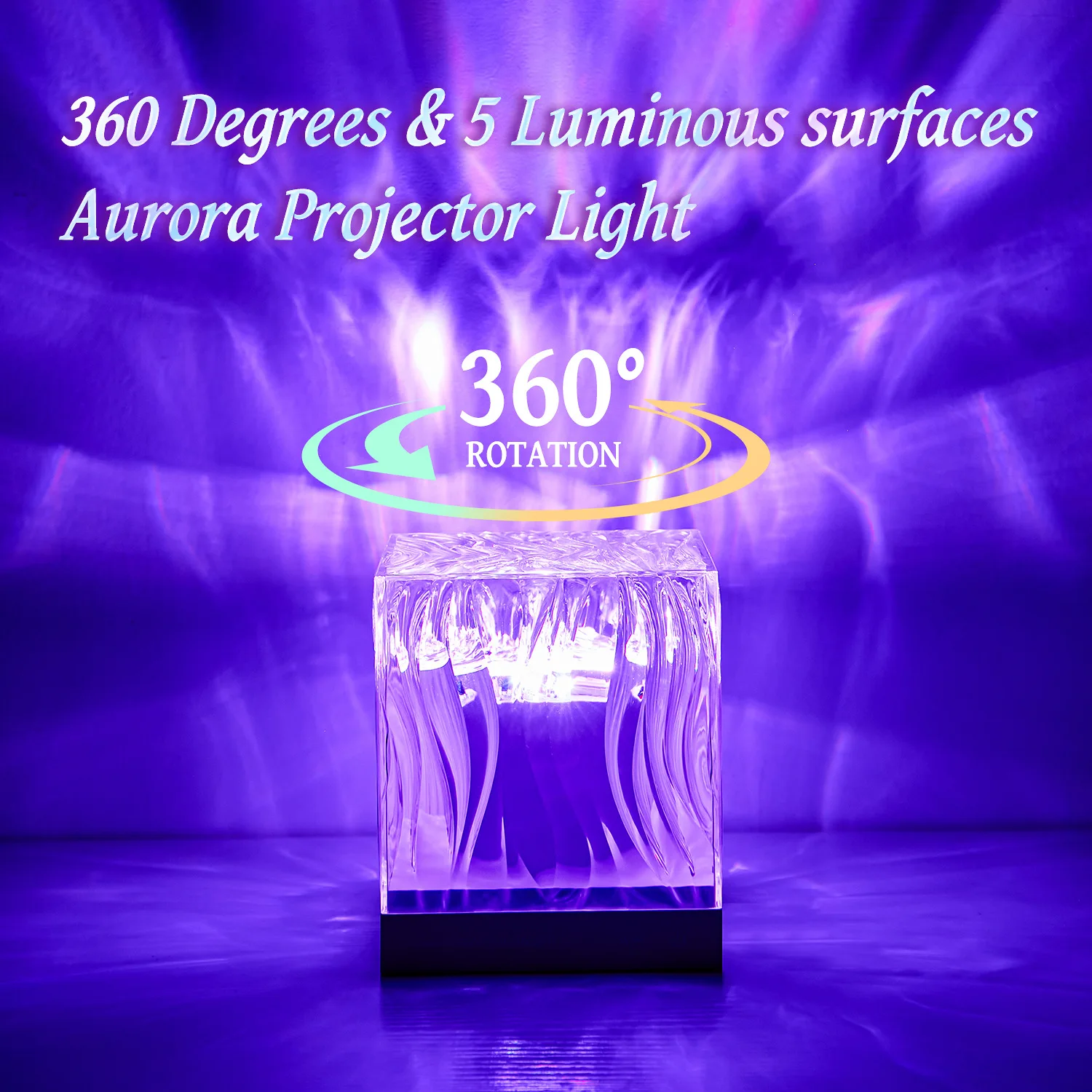 Aurora Borealis Crystal Lamp RGB Water Ripple Projector Night Light Rechargeable Northern Lights Atmopshere Lamp Bedroom Gifts