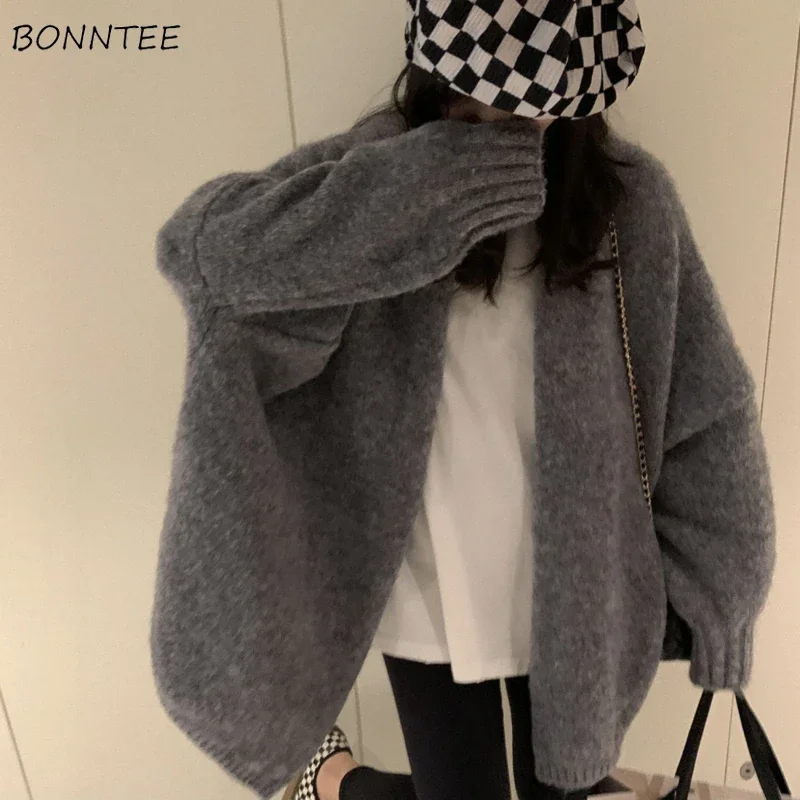 

Loose Cardigan Women Solid Simple Leisure Knitting Sweater Korean Style Autumn Warm Soft Comfortable Ladies Coat Trendy Outwear