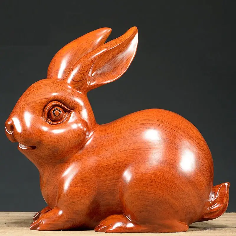 

Woodcariers Rabbit Decoration Solid Wood -quality Carving Animal Twelve Zodiac Home Living Room Decoration Mahogany Crafts