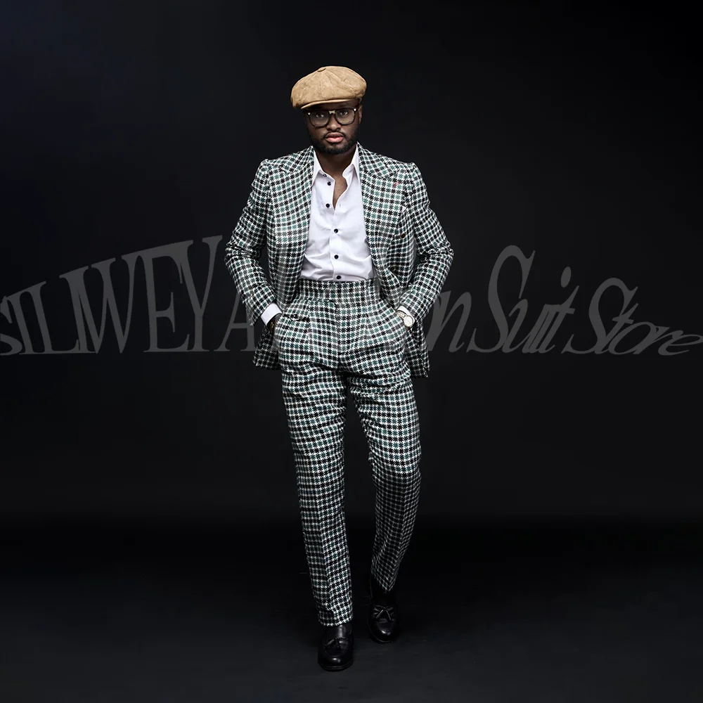 

Elegant Plaid Suit For Men 2 Pieces (Jacket+Pants) Business Casual Blazer Set Banquet Terno Masculinos Completo Chic Outfits