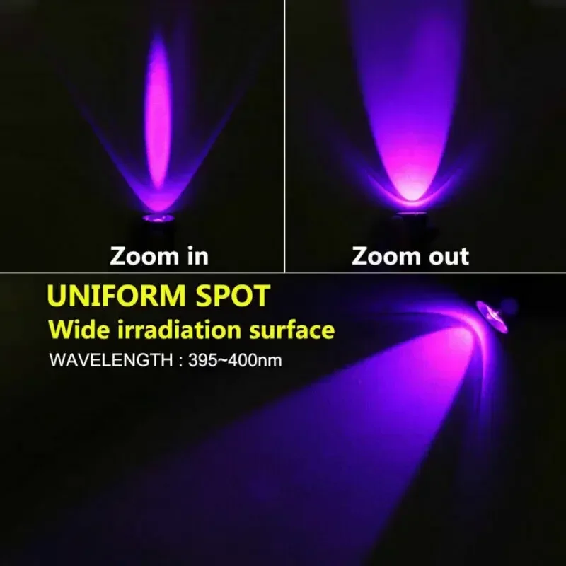 USB Rechargeable Zoomable UV Flashlight,395nm Blacklight Torch, Handheld Ultraviolet Light for Pet Urine Detector Resin Curing
