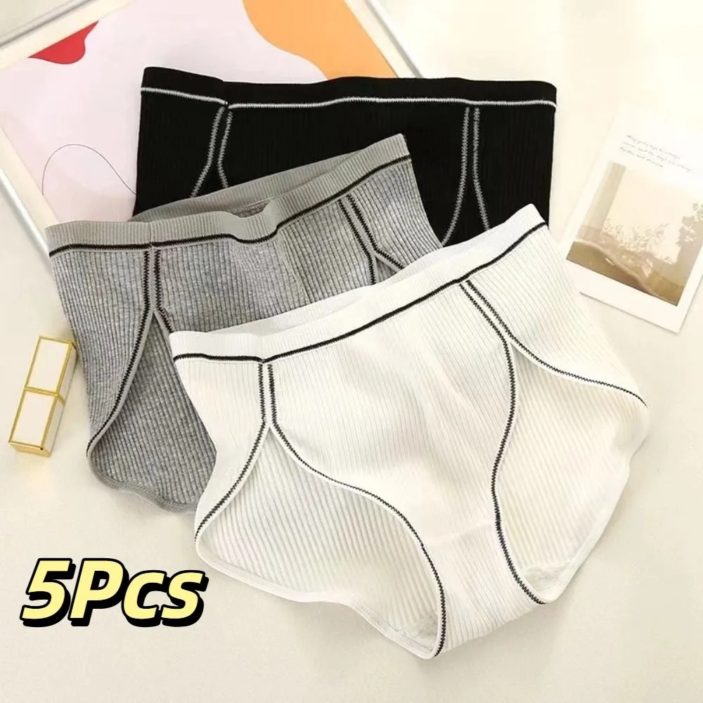 3Pcs Soft High Waist Threaded Panties Thin Underpants Seamless Briefs Lingerie Cotton Crotch Underwear for Women Girl