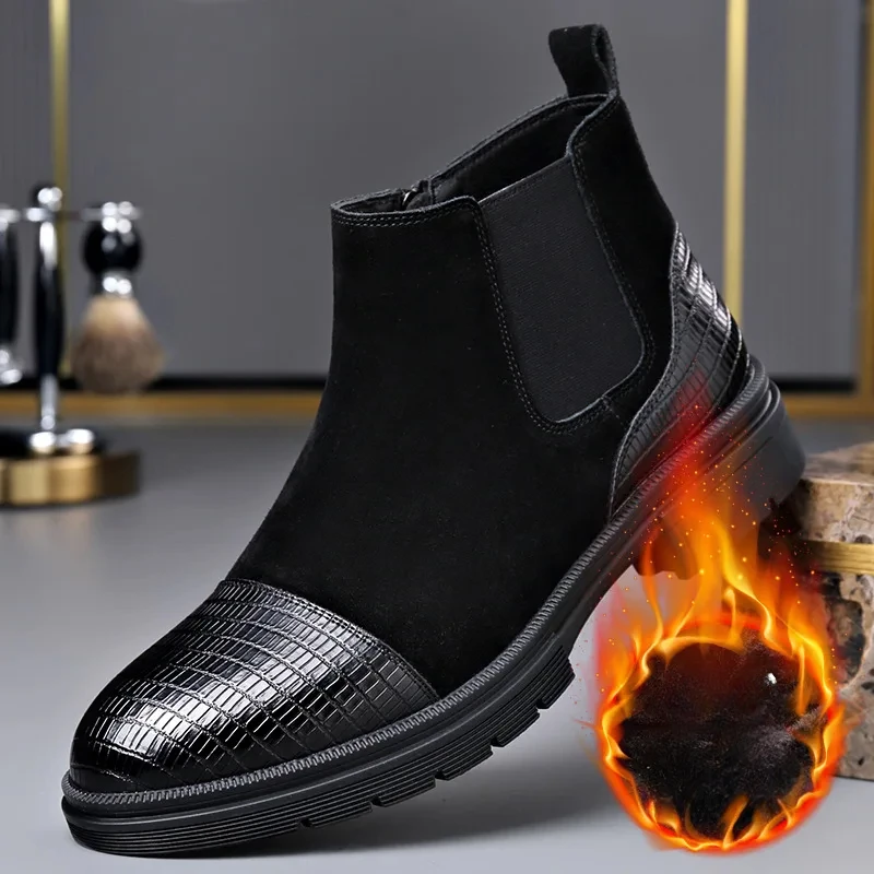 Outono inverno chelsea botas para homens moda casual camurça de vaca novo designer vestido sapatos homem cor sólida botas de tornozelo quentes masculino