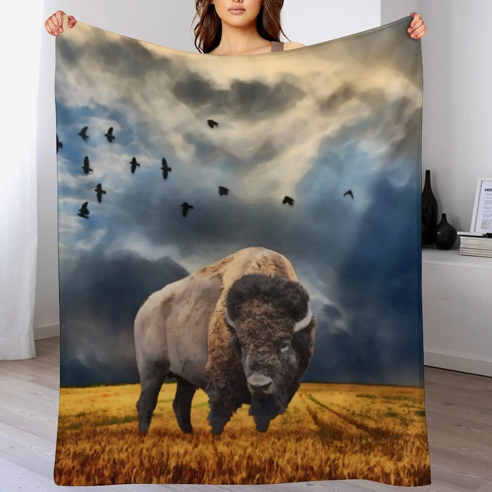 Buffalo On The Plains Throw Blanket Cozy Home Blanket Gift for Christmas Holiday