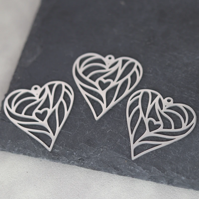 3pcs Hollow Line Heart Stainless Steel Pendant Charms for Jewelry Making DIY Craft Tassels Earrings Necklace Findings Accessory