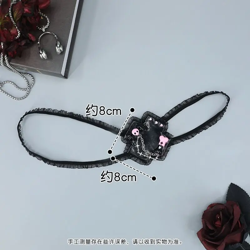 Lolita Anime Single Eye Mask Black Mask Gothic Pink Skull Comfortable Eye Patch Adjustable Halloween Cosplay Party Accessories