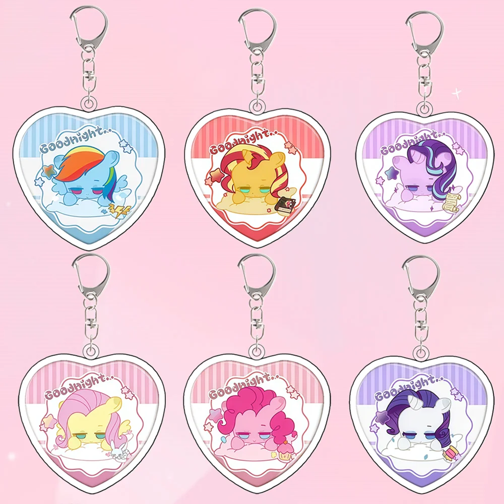 For Popular Anime Peripheral MLP Rainbow Applejack Twilight Fluttershy Pinkie Acrylic KeyChain Backpack Pendant Festival Gift