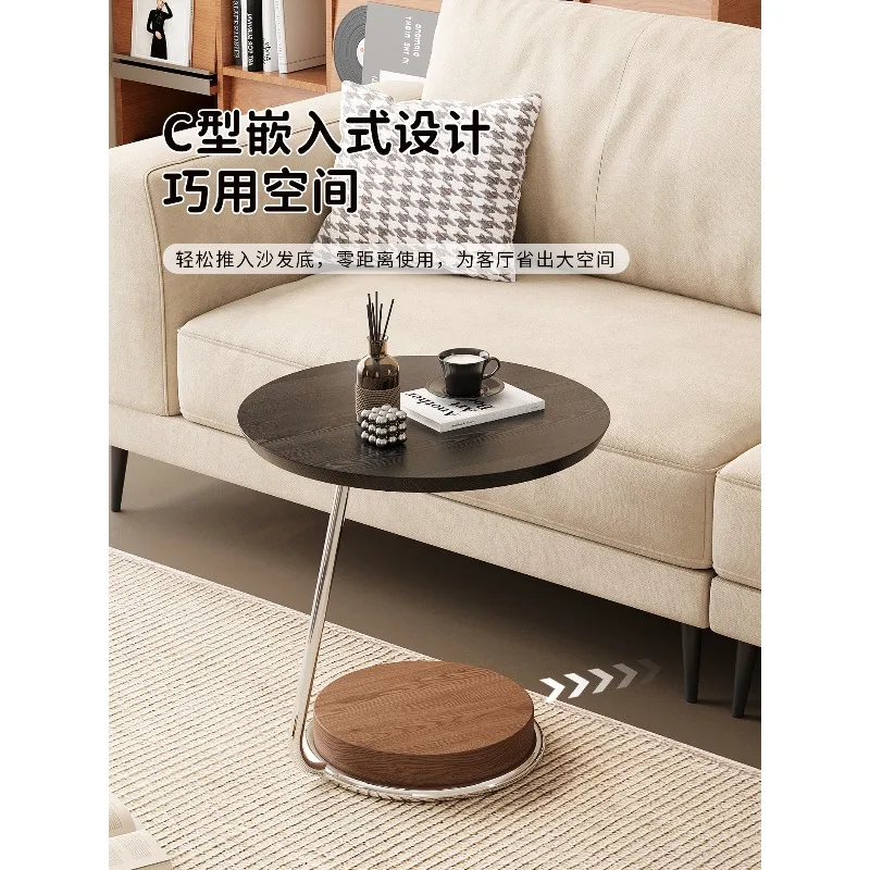 طاولة جانبية من الخشب الصلب العتيق - طاولة قهوة صغيرة مبتكرة فاخرة، طاولة مستديرة على شكل حرف C لغرفة المعيشة