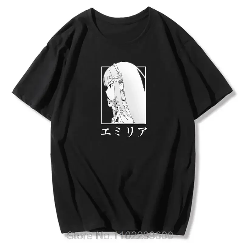 Re: Zero Emilia print oversized T shirt men kawaii clothes women cotton T-shirt summer vintage anime aesthetic streetwear tops