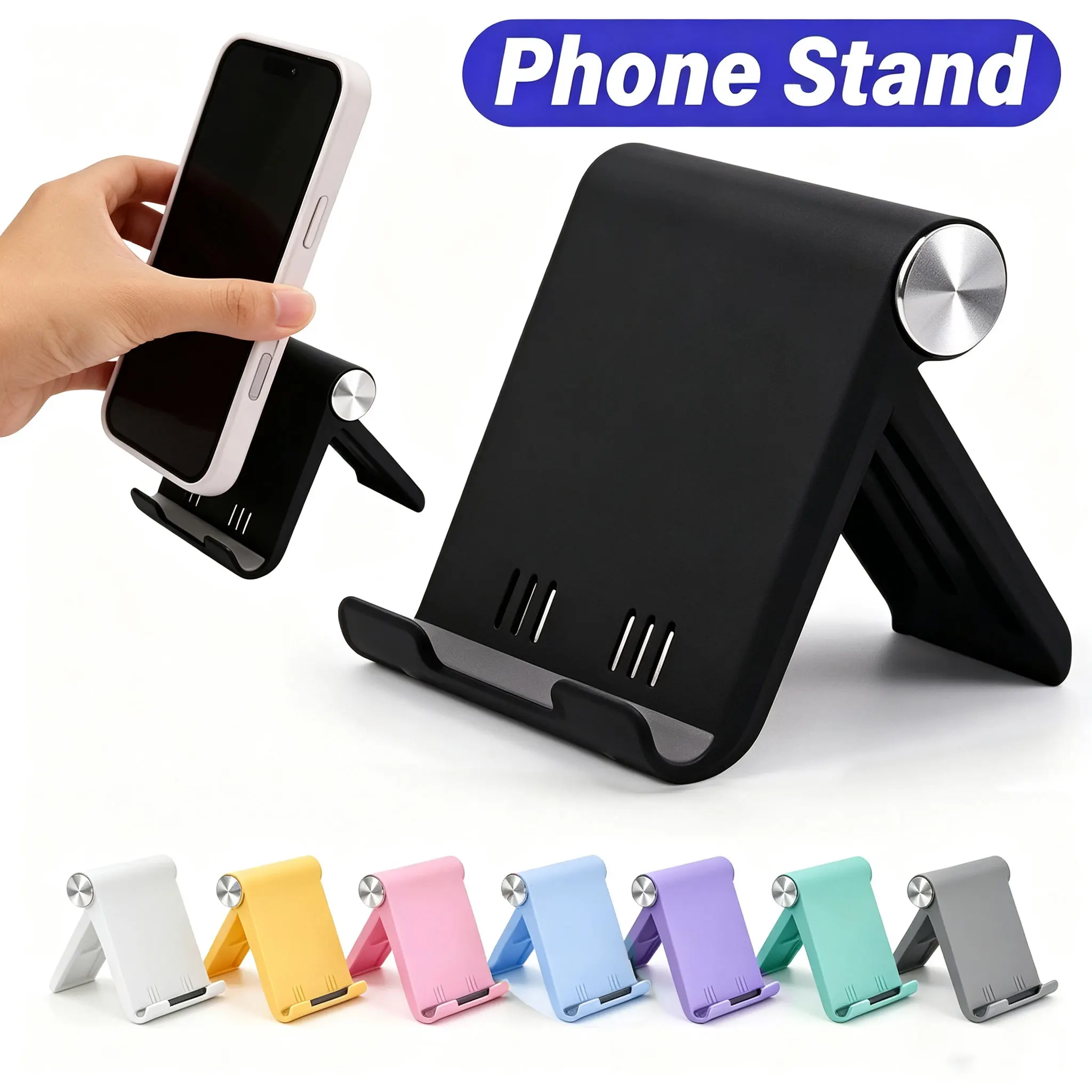 Support de téléphone pliable 2 pièces, support de bureau réglable en 8 couleurs, support antidérapant portable pour téléphone et tablette