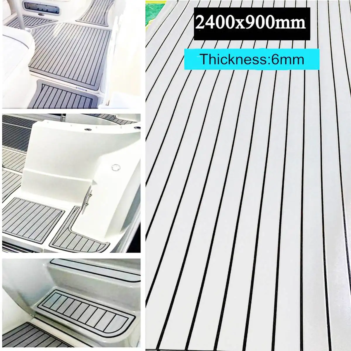 1Roll Self-Adhesive 2400x900x6mm Marine Flooring Faux Teak EVA Foam Boat Decking Sheet Accessories Floor Mat Decor Gray Carpet