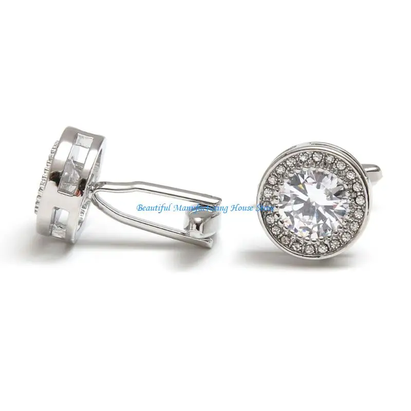 

E56A Круглые запонки в стиле ретро для мужчин с камнями циркония, идеально подходящие для деловой и общественной обстановки