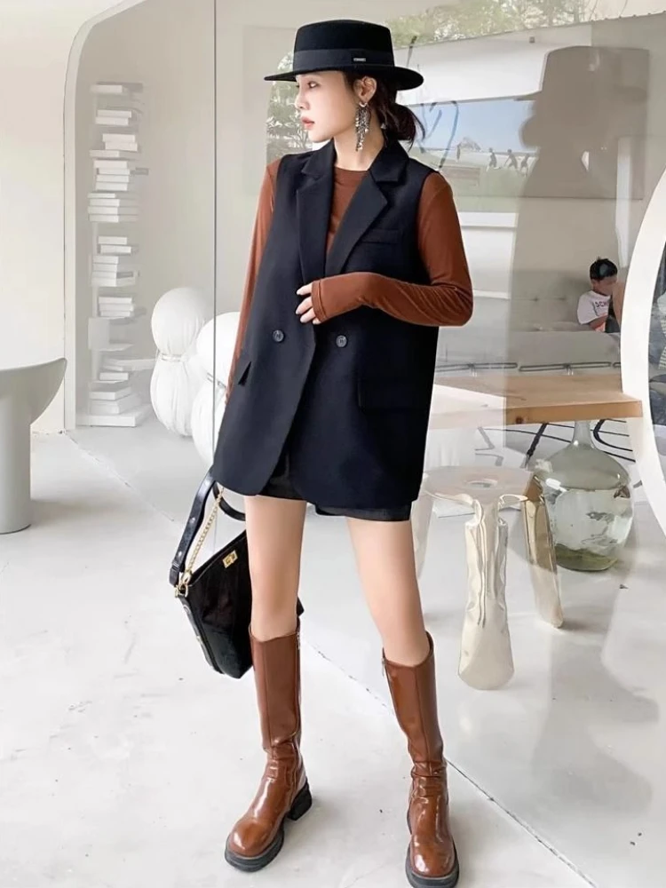 Korean Chic Suit Vests Blazer Vest Women Jacket Sleeveless Waistcoat Office Ladies Coat Luxury Black Blazer Vest Women Clothes