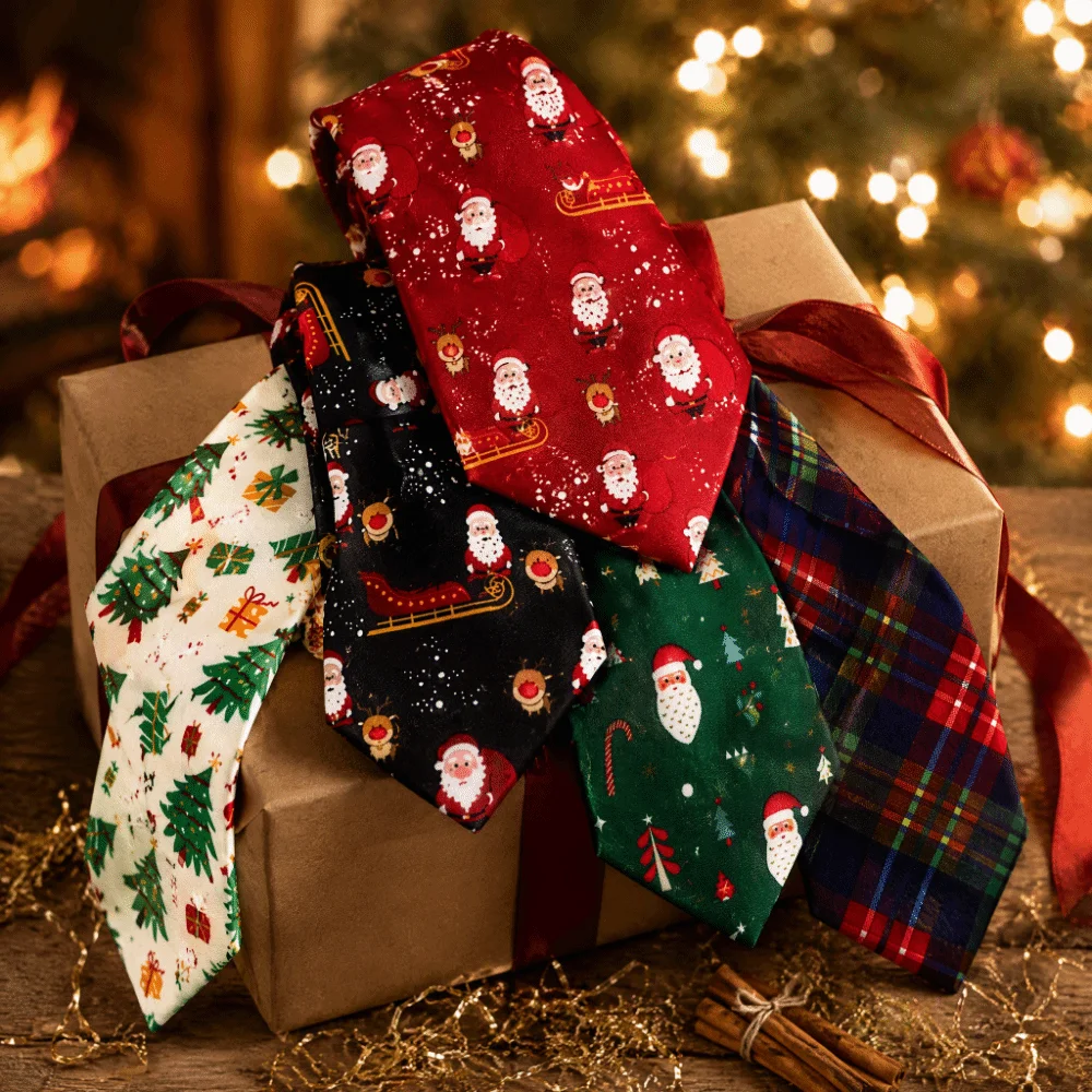 Funny Santa Claus Christmas Necktie Gift Christmas Tree Xmas Shirt Tie Plaid Reindeer Man Necktie Party