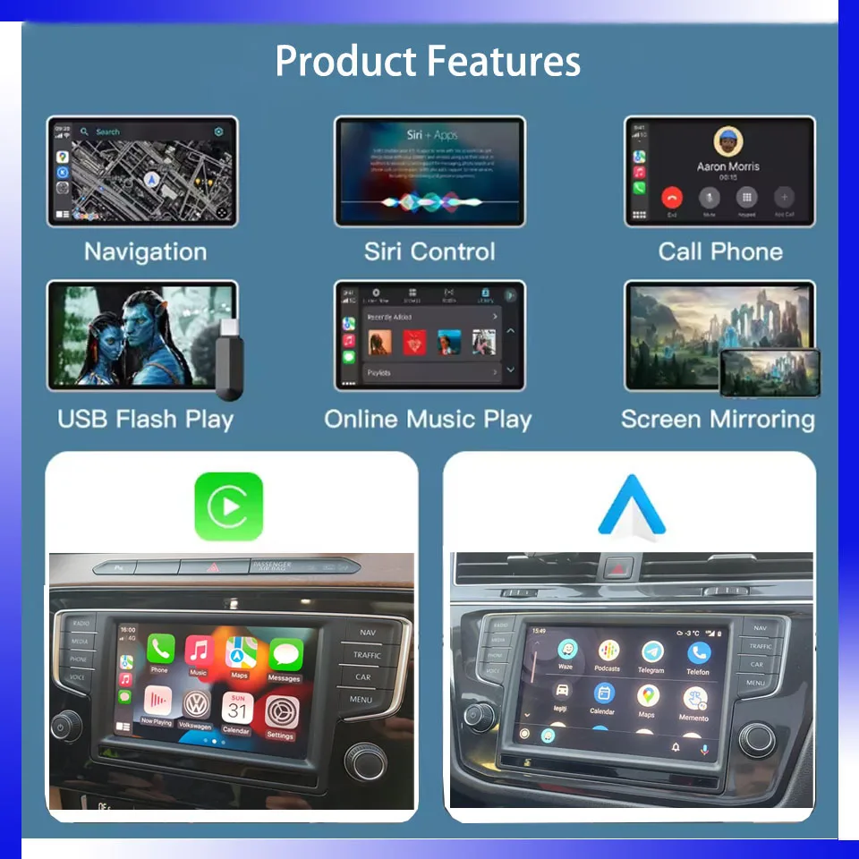 RideMedia Wireless Android-auto CarPlay Solution for Volkswagen & AUDI MQB MIB 2016-2025 Golf8 Passat Tiguan Tharu A3 Q7 A4 Q2