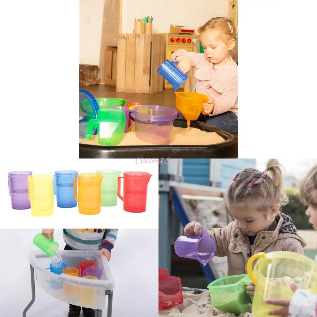 

Y1UB Translucent Rainbow Jugs Set of 6 Kids Water Play Tool Measuring Cups With Volumes Scale Educational Toy for School Child