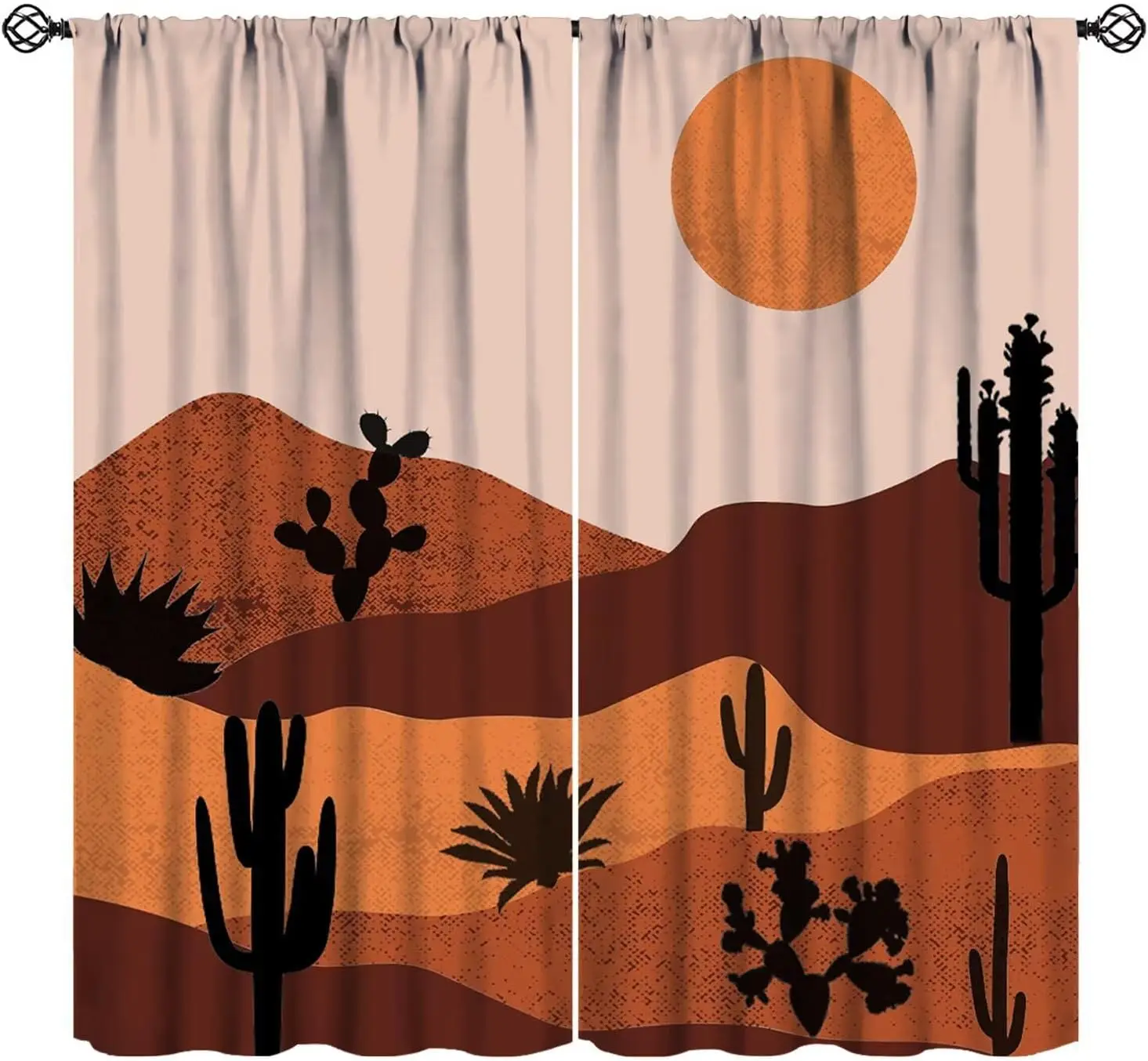 Bohemian Desert Landscape Curtain Panels Cactus Sun Drapes Translucent Boho Southwestern Window Curtains for Living Room Home De