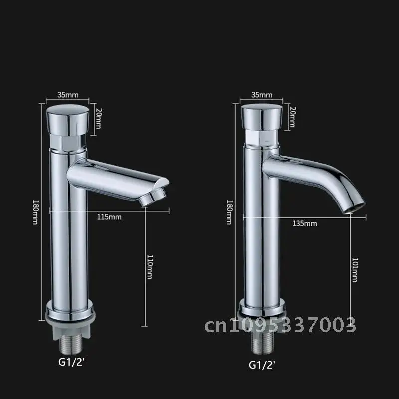 1PC Stainless Steel Chrome Press Deferred Mount Faucet Single Wall Tap Mount Deck G1/2' / Thread Basin Cold