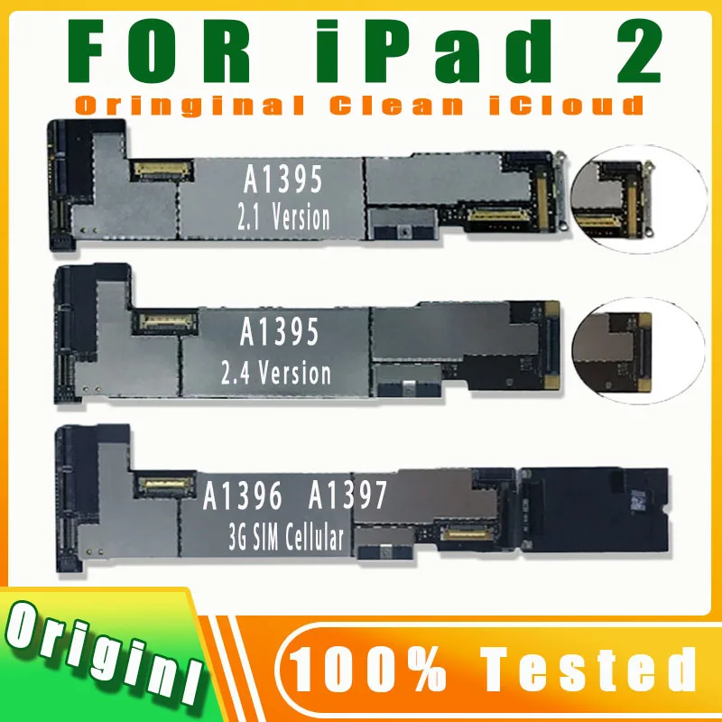 100% Original NO iCloud For IPad 2 Logic Board,A1395 WIFI Versions A1396/A1397 3G Cellular Versions For IPad 2 Motherboard