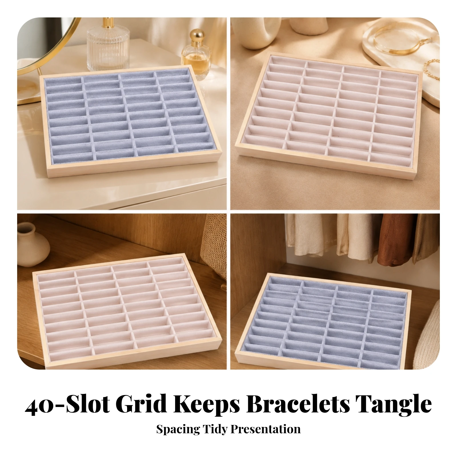 Grid-Partitioned Bracelet Tray Wooden Bangle Organizer Tray Compact Scratch-Resistant for Boutiques, Dressing Tables