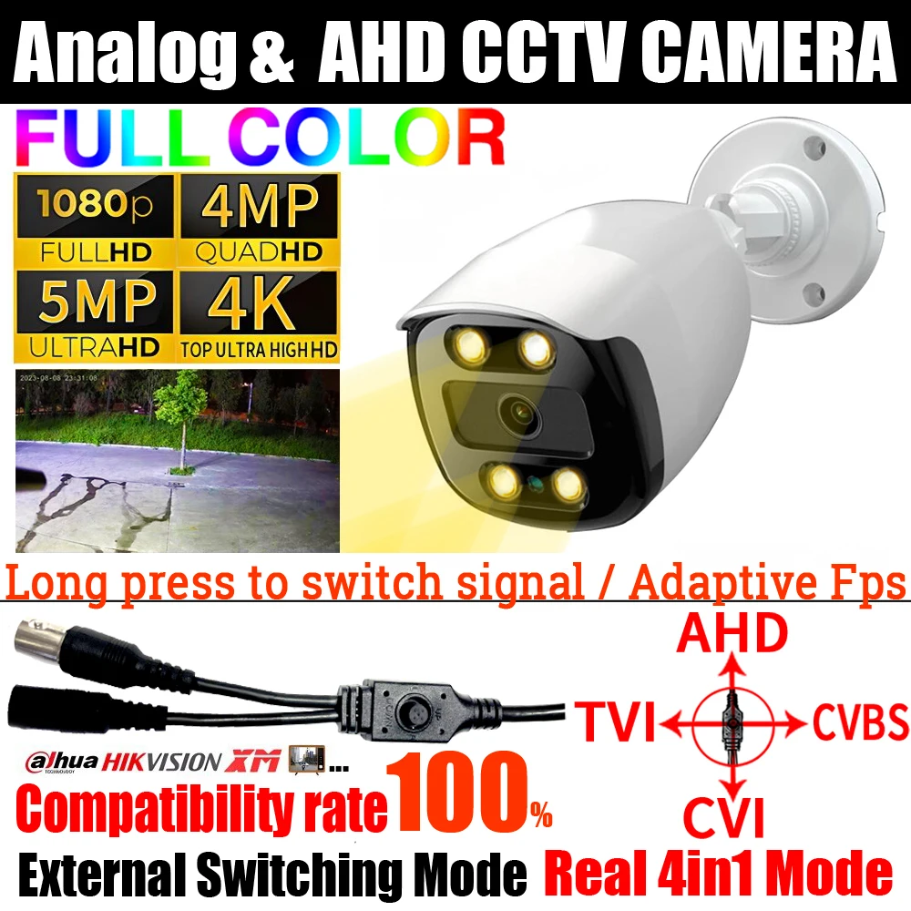 

5MP 1080P AHD Full Color Camera CCTV Auto Luminous Analog 4M 4K TVI/CVI 4in1 OSD Cable Digital Ultra HD Outdoor Security Monitor