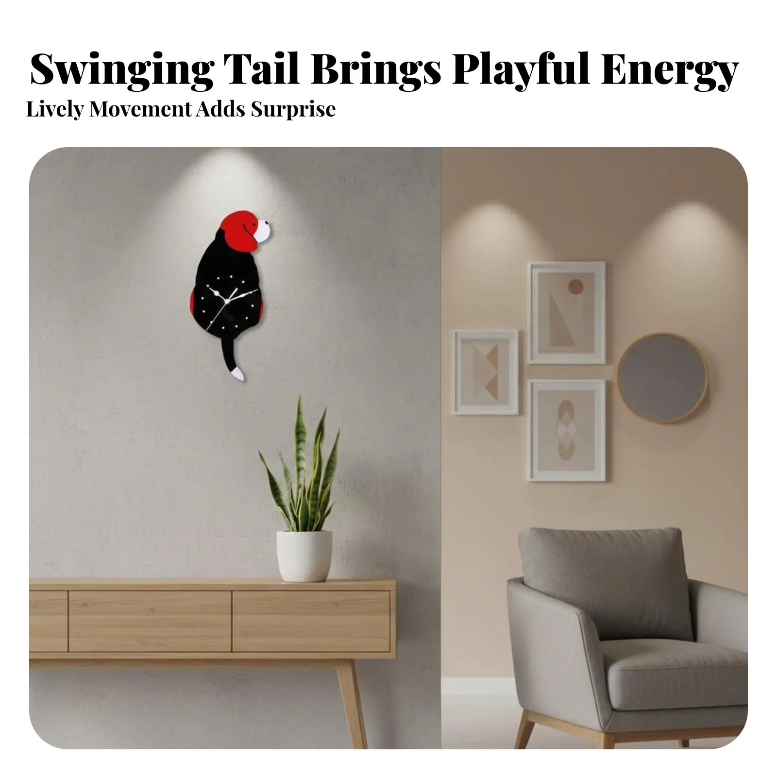 Swinging Tail Dog Clock Creative Design Puppy Pendulum Clock House Decoration DIY Non-Fading for Nursery