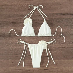 Women's Sexy Bikini Swimsuit Suit 3D Flowers Halter Strappy Bikini Swimwear Female Swimsuit 2pcs Bikini Set Bather Bathing Suit