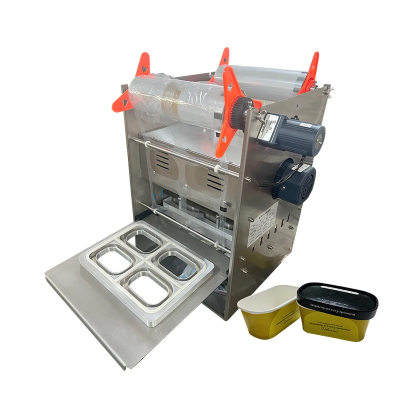 

Полуавтоматическая машина для запечатывания стаканчиков для мороженого, одновременно упаковывающая четыре стаканчика, для йогурта, сыра и мороженого на палочке