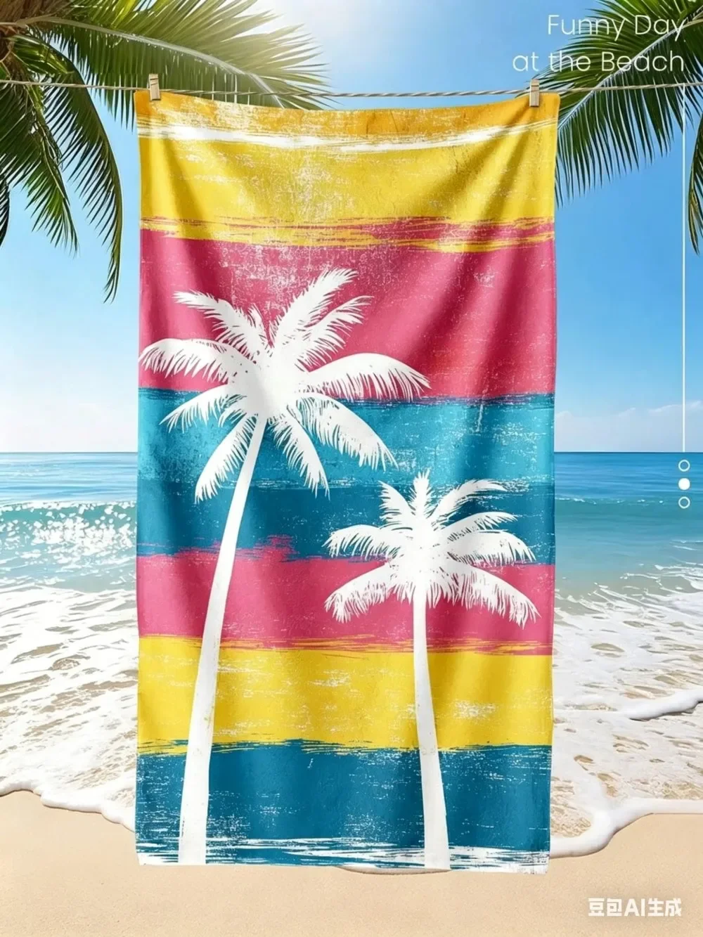 Vibrant Striped Palm Beach Towel for Vacation, Funny Day at Beach Microfiber Towel, Oversized Soft Picnic Blanket Wall Tapestry